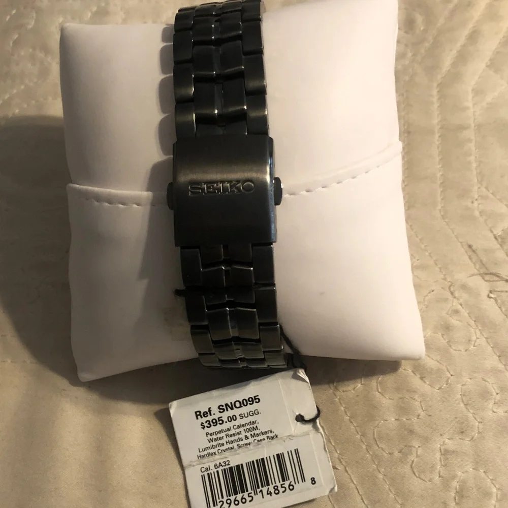 Seiko Black Dial Stainless Steel Watch with Orange Accents